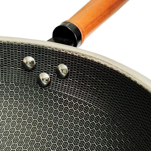 Imagen 4 de 9 de Sarten Wok De Acero Inoxidable Antiadherente M. Madera 32 Cm