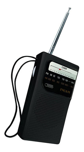 Radio Coby Cr203 Am Fm De Bolsillo A Pila Con Auriculares Color Negro