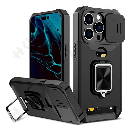 Case Para iPhone 13, 14 Pro, 14 Pro Max Tarjetero Antigolpes