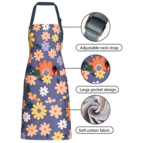 Mandil Delantal Mujer Chef Florares Ajustables 2 Pzas