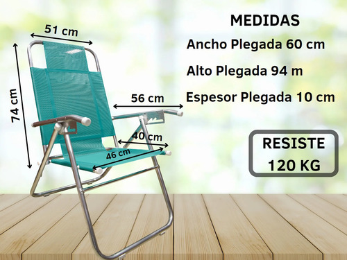 Imagen 3 de 10 de Reposera Aluminio 5 Posiciones Alta Kit X4- Disentino®