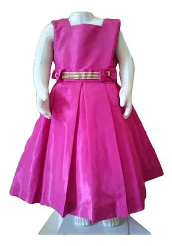 Vestido Infantil Festa Casamento Luxo Tafetá Pink C/pérolas