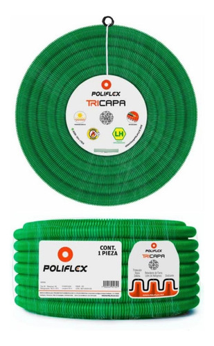 Poliducto Flexible Poliflex Verde 13mm (1/2) 100 Mtrs