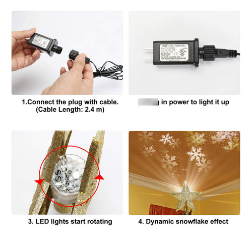 Estrella Dorada Led Giratoria Para Árbol De Navidad Decoraci