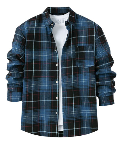 Blusas Masculinas Xadrez Com Gola Virada Para Baixo Com Bols