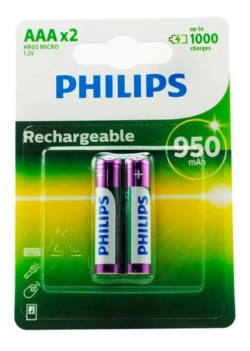 Pilas Aaa Philips Recargables X2 950mah Triple A - San Justo