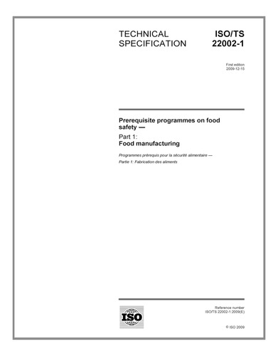 Libro: 22002-1:2009, Prerequisite Programmes On Food
