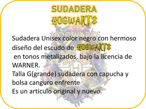 Sudadera Unisex Hogwarts Harry Potter Color Negro Talla G
