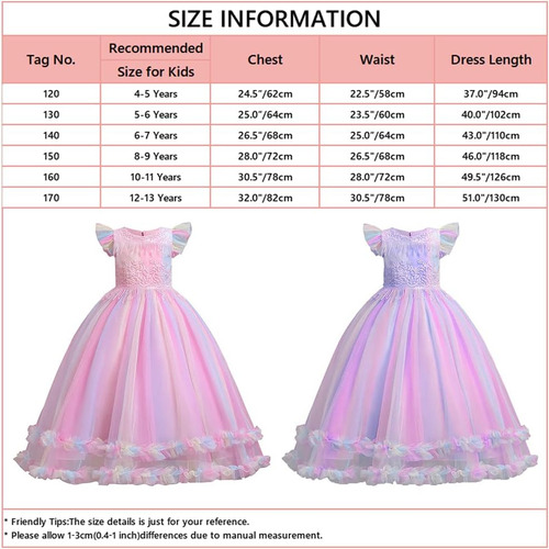 Hoizosg Vestido De Tul Arcoíris Niñas Unicornio Cumpleaños P