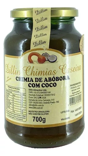 03 Chimia Dillin Abóbora Com Coco Caseira Serra Gaúcha 700g