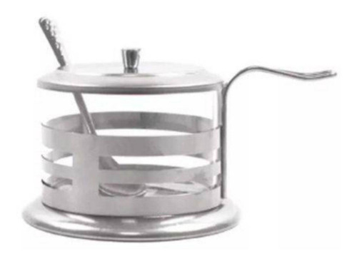 Imagem 2 de 6 de Açucareiro De Vidro Revestido De Inox Com Colher Fratelli