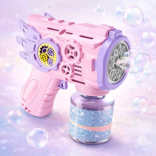 Brinquedo Maquina Bolha De Sabão Pistola Automática C/ Luz Cor Rosa Marca Redfin
