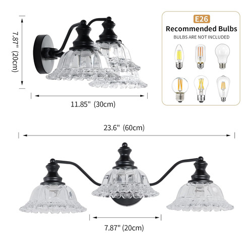 Lámpara Vintage De 3 Luces Para Tocador De Baño Con Pantalla