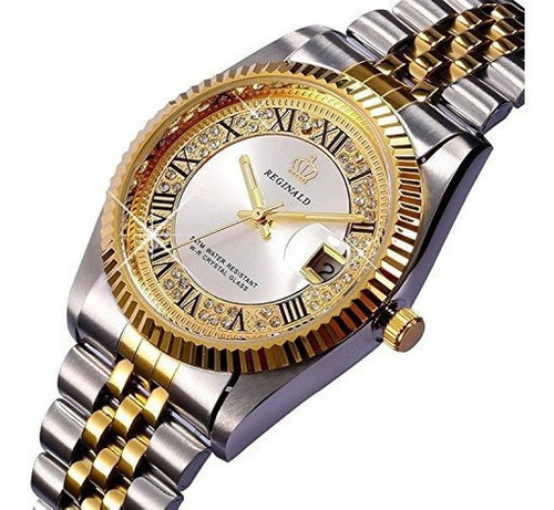 Reloj De La Mujer Impermeable Luminoso Plata Oro Dos Tonos A