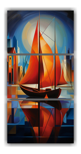 75x150cm Cuadro Abstracto Barcos Calle, Lienzo Hermoso