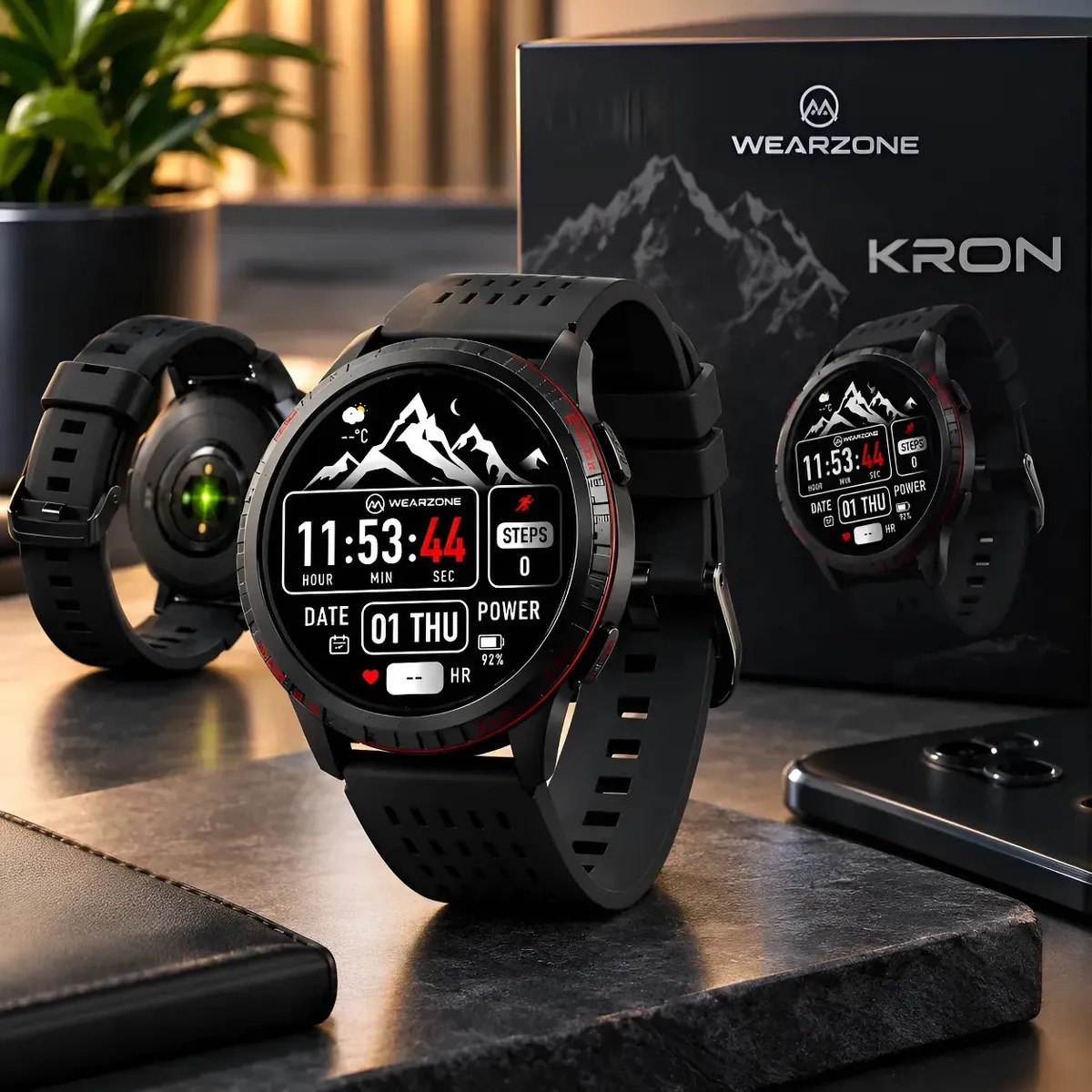 Smartwatch Wearzone Kron Relógio Inteligente Preto Com Gps Integrado E Tela Amoled Chamadas Bluetooth Faz Recebe Ligações Monitor Cardíaco Sono Treino Mais De 100 Modos Esportivos 3atm