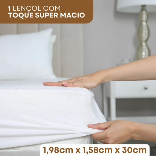 Jogo De Lençol Queen 3 Peças C/ Elástico 400 Fios Ponto Palito Toque Suave Macio Luxo Premium Cor Branco