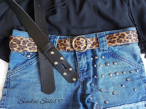 Cinto Animal Print Fivela Redonda Removível + Tira Extra