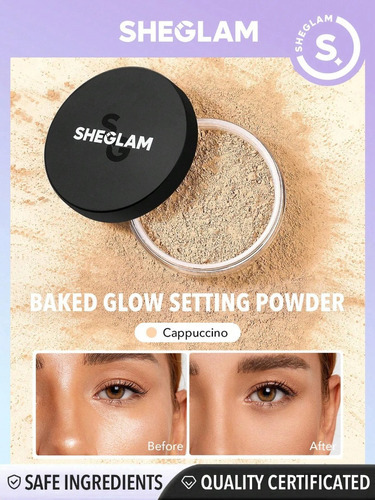 Base de maquiagem em pó Sheglam Baked Glow Setting Powder Pó Solto tom cappuccino