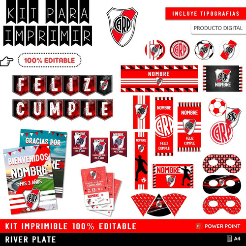 Kit Imprimible Cumpleaños + Candy Editable - River Plate