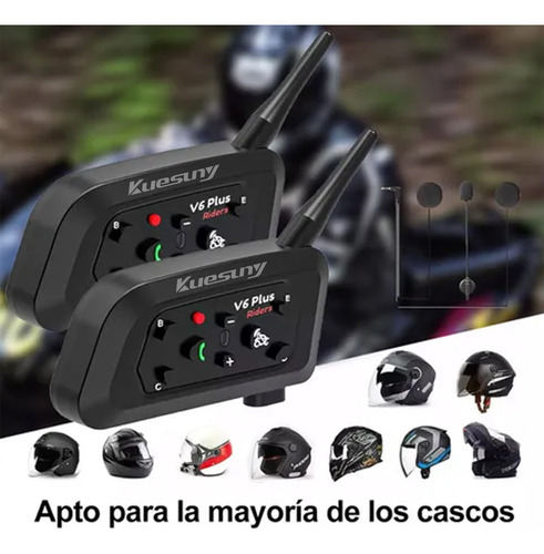 Intercomunicador Kuesuny V6plus para Casco Motocicleta 2Pzs Ip67 Bt5.3