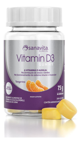 Vitamina D3 Gummy Tangerina Sanavita 30 Gomas 75g 2000ui