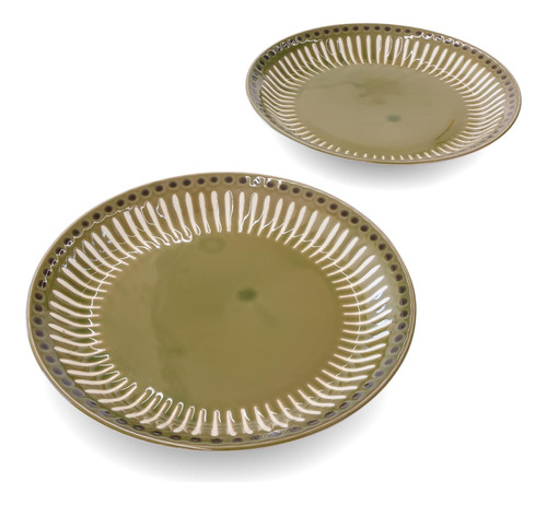 Platos De Comedor Mino Ware, 10.1 Pulgadas, Verde Oliva, Pla