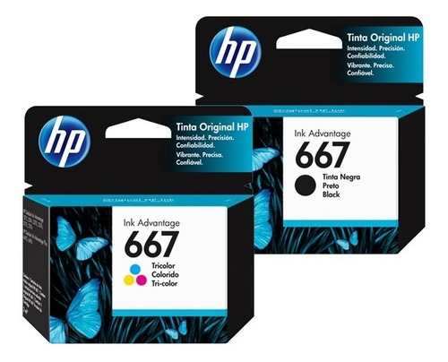 Pack 2 Tintas Hp 667 Original Negro+color1275/2374/2375/2376