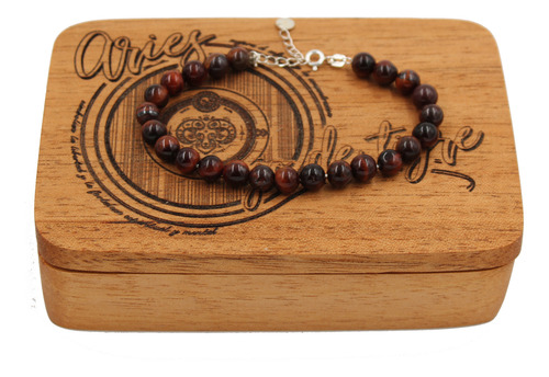 Pulsera De Plata Ojo De Tigre Piedras De Poder Signo Aries