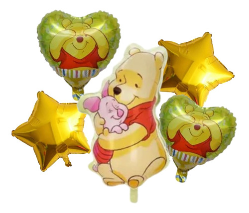 Bouquet 5 Globos Winnie Pooh 60cm3d+4metalizados45cm