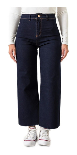 Pantalon Jeans Wide Leg Mujer Elastizado Tobillero 