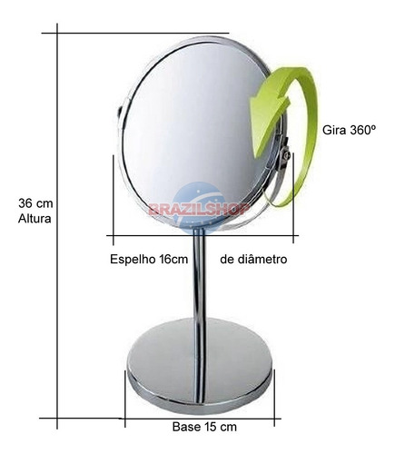 Imagem 2 de 6 de Espelho Dupla Face Mesa Maquiagem Barbear Aumenta Lupa 3x
