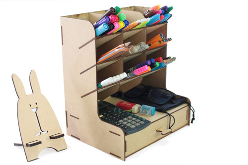 Organizador De Escritorio Mdf Cajon Y Base Celular N1a