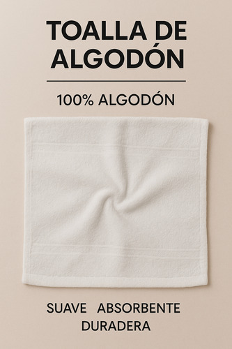 12 Pz Toalla Facial Algodón Suave Mayoreo Gym 30x30 Hotelera Blanco Lisa