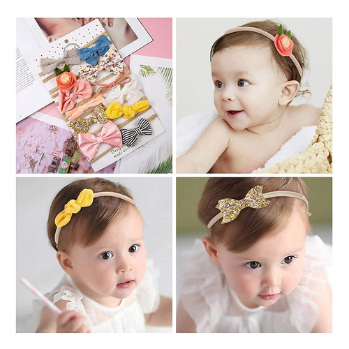 12 Piezas Bebé Diadema Pelo Cintas, Elásticas Diademas