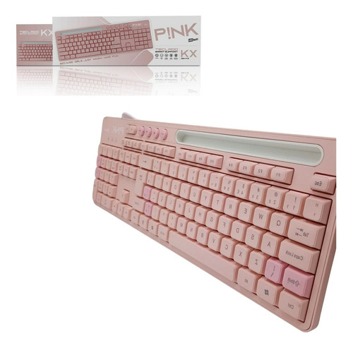 Teclado Computador Notebook Usb Layout Abnt2 Multimídia Rosa