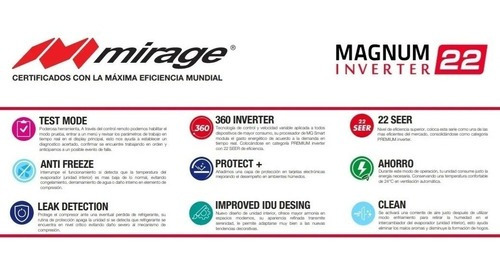 Minisplit Inverter Mirage Magnum 22 Seer 1.5 Ton Frio R410