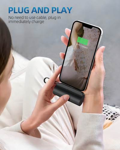 Power Bank Mini 5000 Mah Saiviek Dx121 Batería Portátil Salida Tipo C/ Lightning Con 1 Cable Pila Cargador