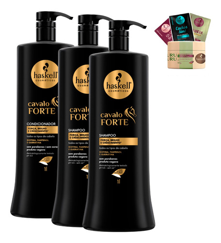 Kit Haskell Cavalo Forte 2 Shampoo 1l + 1 Condicionador 1l