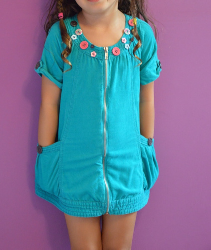 Vestido Turquesa Con Bolsillos Talla 3 Y Talla 5