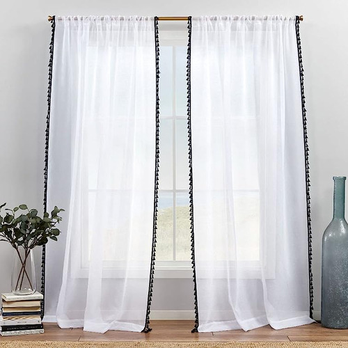 Exclusive Par Paneles Cortinas Transparentes Con Borlas Y Bo