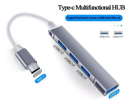 Hub Usb Type-c 4 Portas Usb 3.0 5gbps P/ Notebook/celular