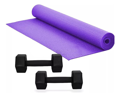 Mat De Yoga 4mm + 2 Mancuernas Pvc 2 Kg Fitness Gymman P  