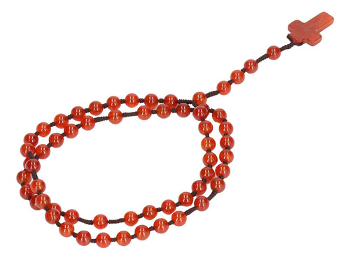 Collar De Piedra De Ágata Roja Con Forma De Rosario Católico