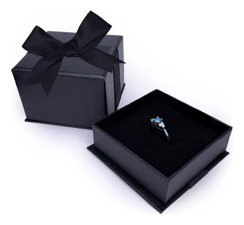 Estuche Caja Con Listón Negro Para Anillo Novios Regalo