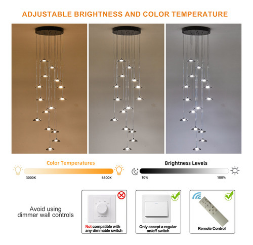 Lámpara Colgante Led Moderna Regulable De 15 Luces Para Sala