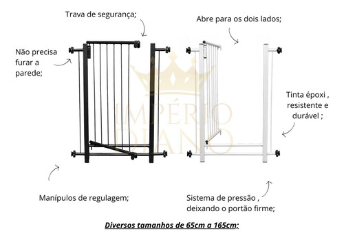 Portão Pet Grade Infantil Segurança 65 A 69cm / 85cm A 89cm Cor Branco