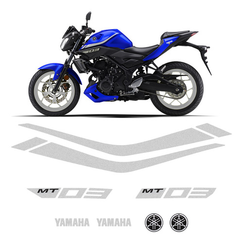 Faixas Moto Yamaha Mt-03 2019/2020 Adesivo Prata Refletivo