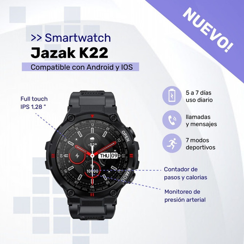 Imagen 3 de 10 de Smartwatch Jazak K22 Cardio Oximetro Presion Sueño Llamadas