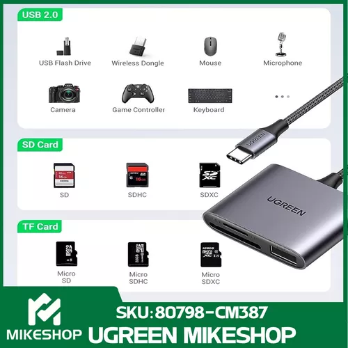 UGREEN Lector de tarjetas SD portátil USB 3.0 de doble ranura flash  adaptador de tarjeta de memoria Hub para TF SD Micro SD SDXC SDHC MMC  RS-MMC Micro